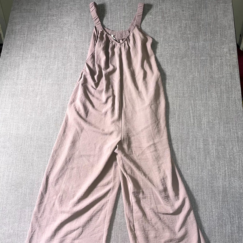 Maurices Jumpsuit Womens Large Purple Smocked Back V Neck Relaxed Fit Wide Leg